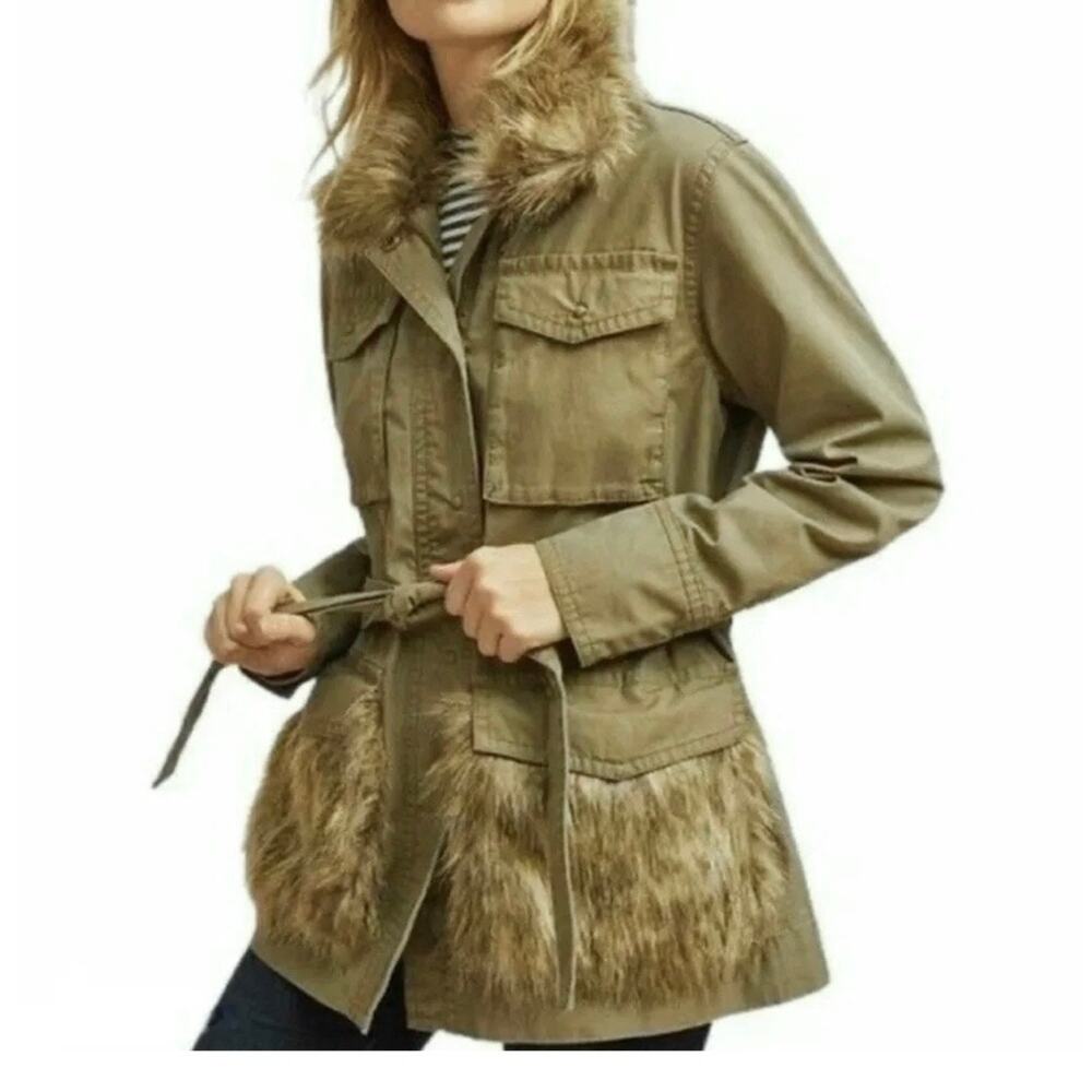 Anthropologie Saskia Faux Fur Trimmed Utility Field Jacket Size small
